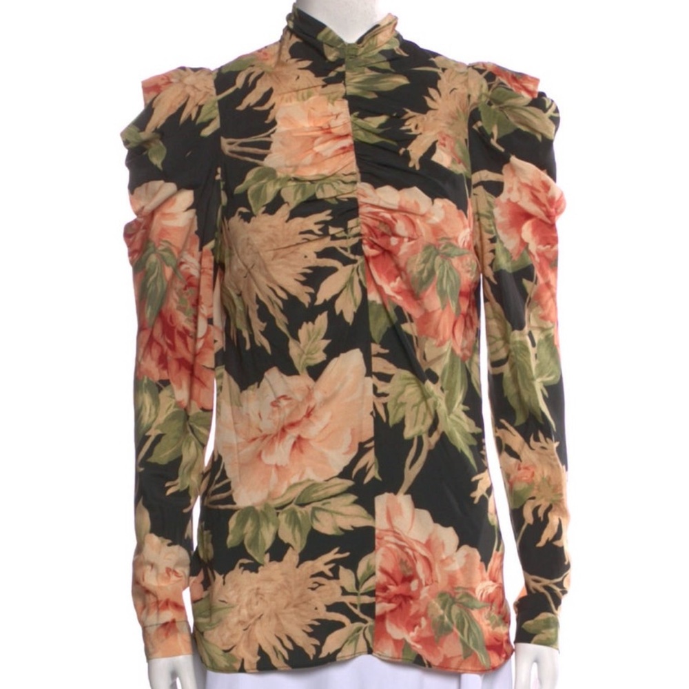 Zimmermann Ruffled Fitted Long Sleeve Blouse in Black and Orange